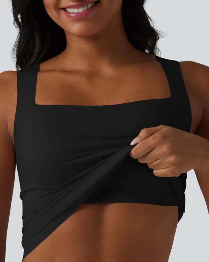 Solid Color Square Neck Built-In Bra Tank Top