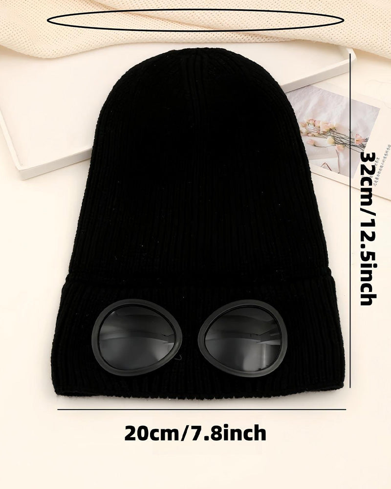 Unisex Solid Color Goggle Lens Design Beanie Hat