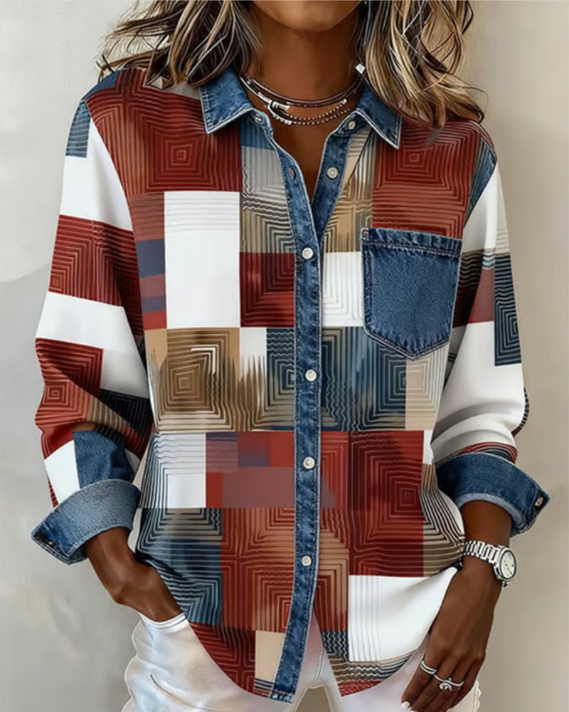 Color Block Fashionable Lapel Shirt