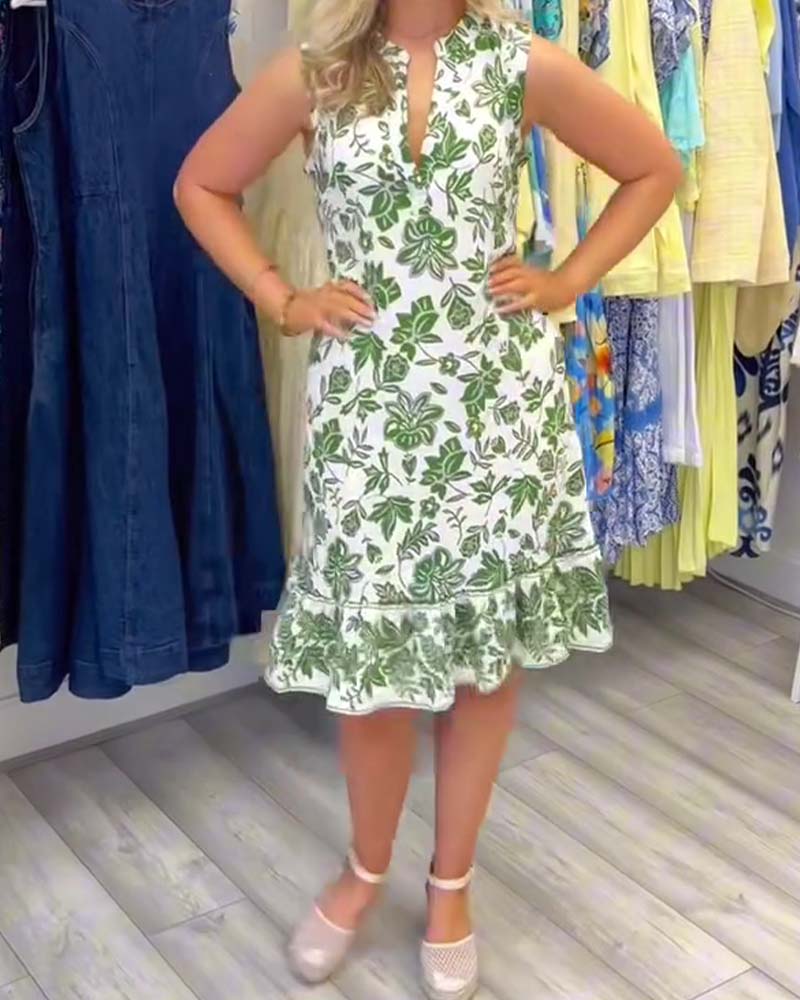 Sleeveless Floral V-Neck Dress