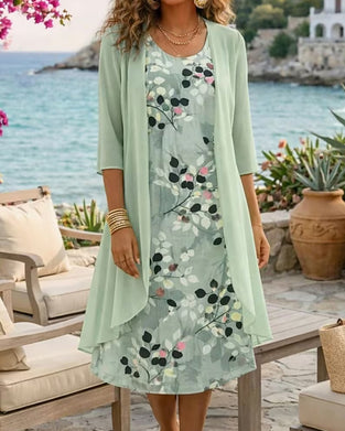 Ink Green Leaf Sleeveless Dress Cover Up Set