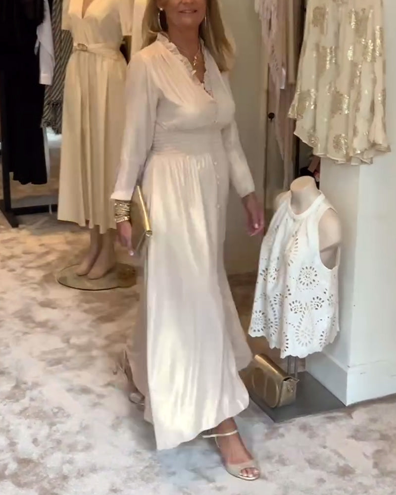 Lace collar buttoned waist long dress