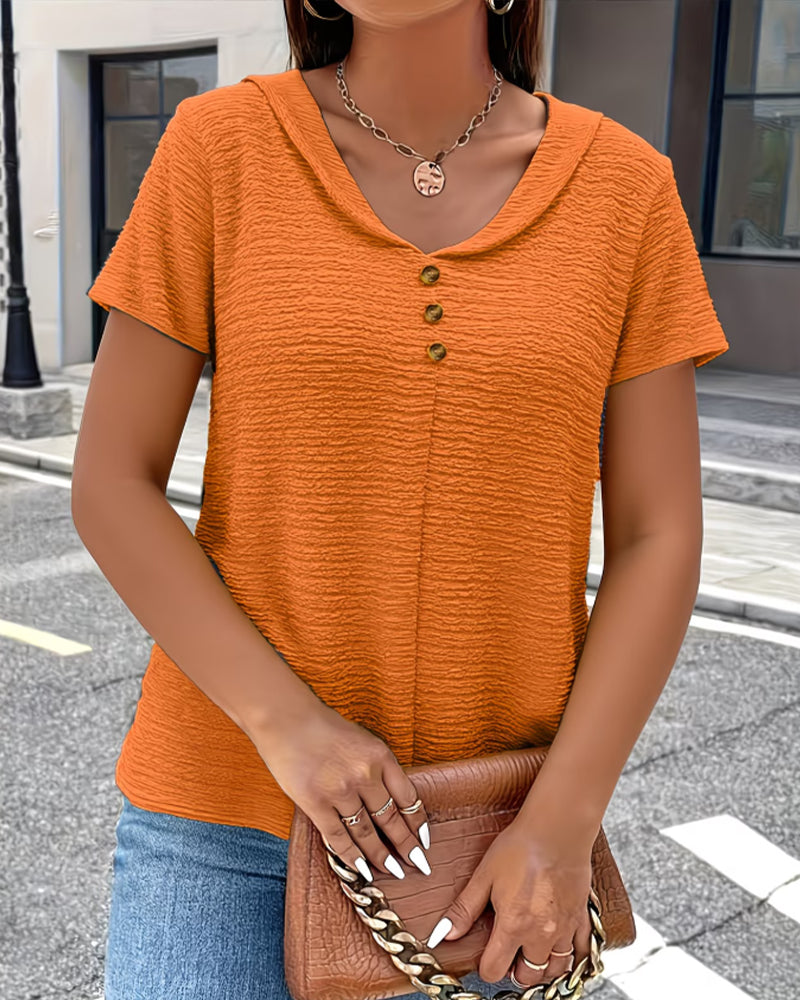 Peter Pan Collar Three-Button T-Shirt
