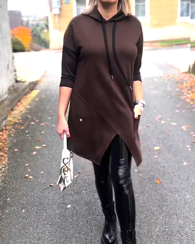 Hooded Casual Slits Long Sleeve Hoodie