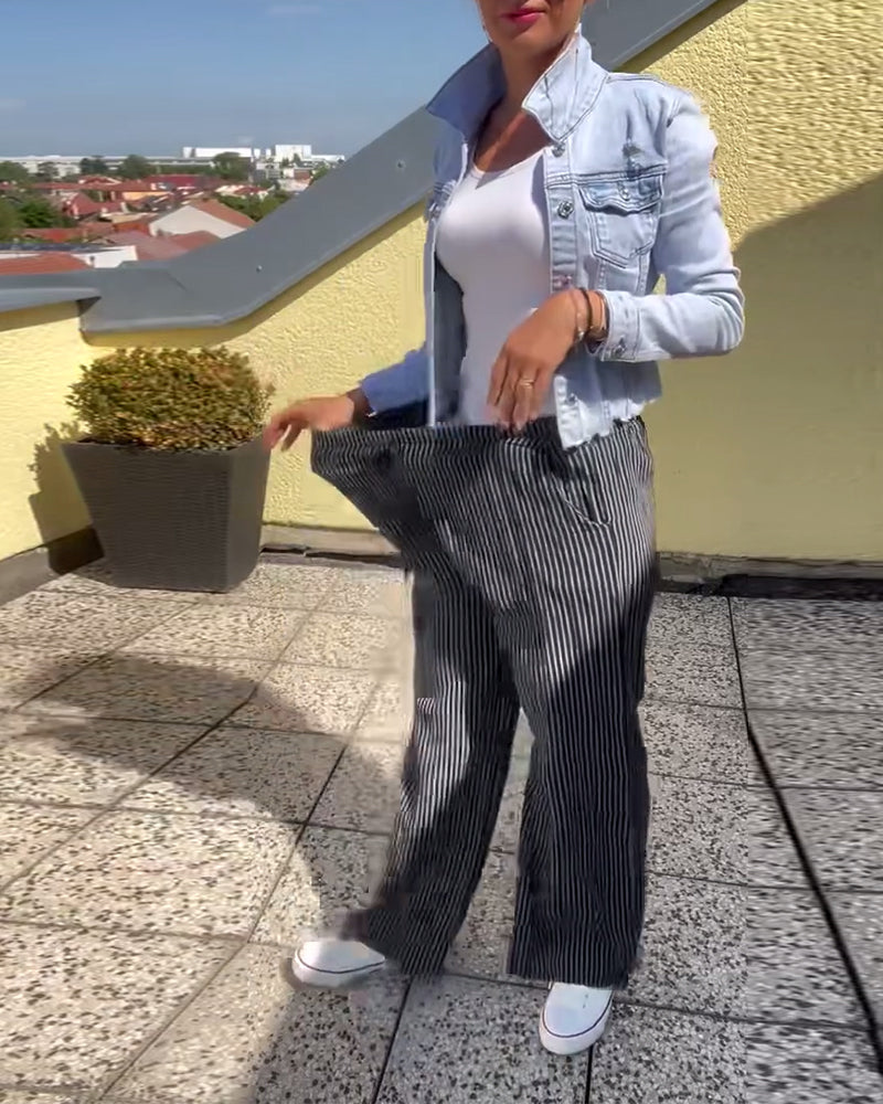 Loose casual striped straight pants