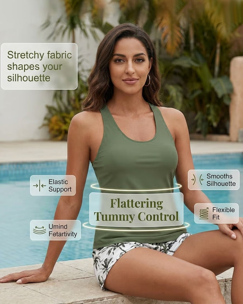 Crisscross Sleeveless Top + Drawstring Printed Pants For Cover-Up And Bikini