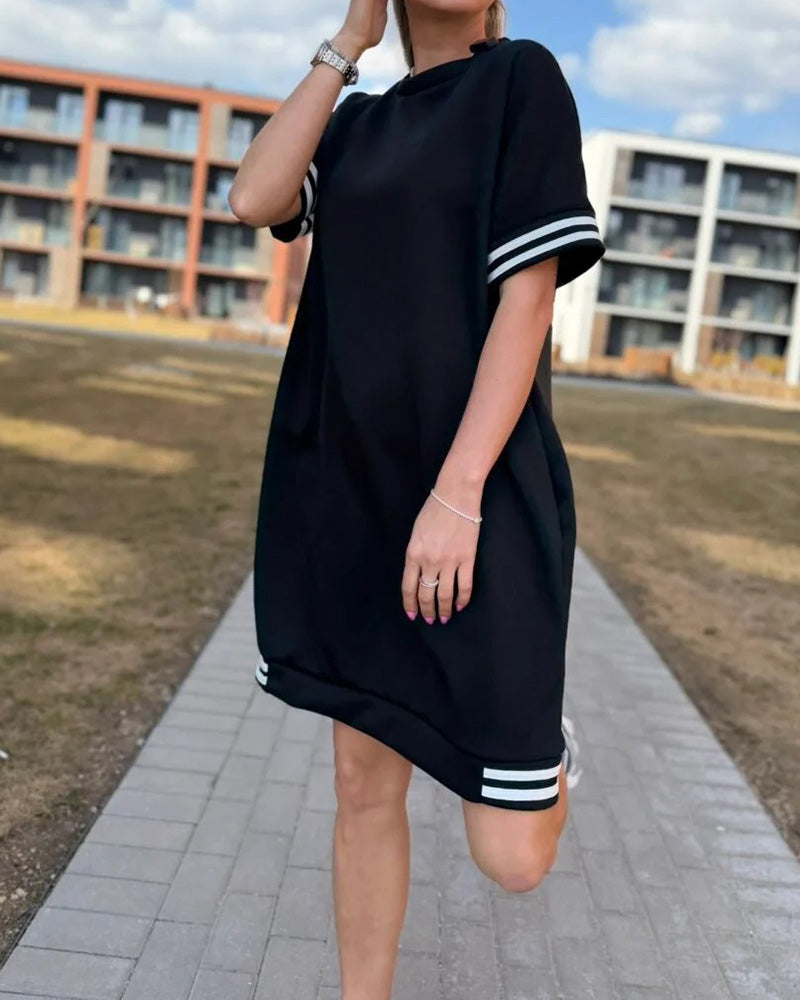 Crew Neck Stripe Casual Dress