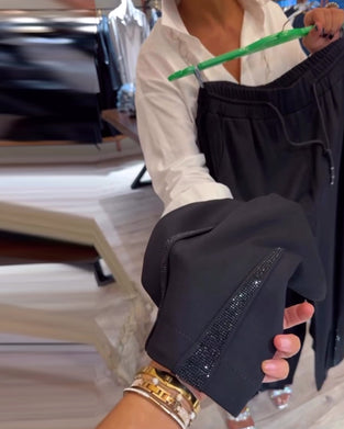 Casual solid color drawstring sequin patchwork pants