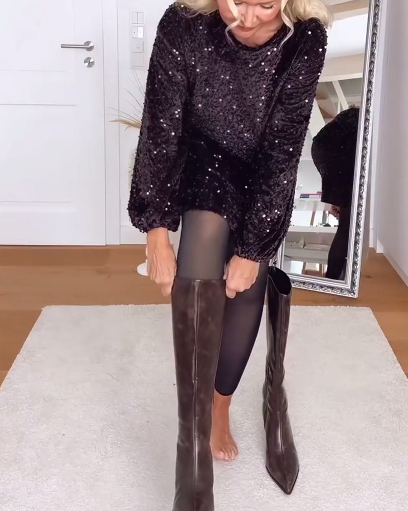 Lantern Sleeve Loose Sequined Dress