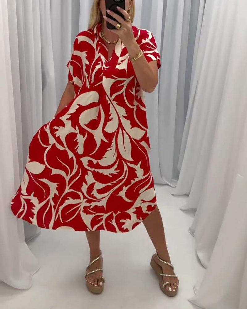 Contrast print slit casual dress