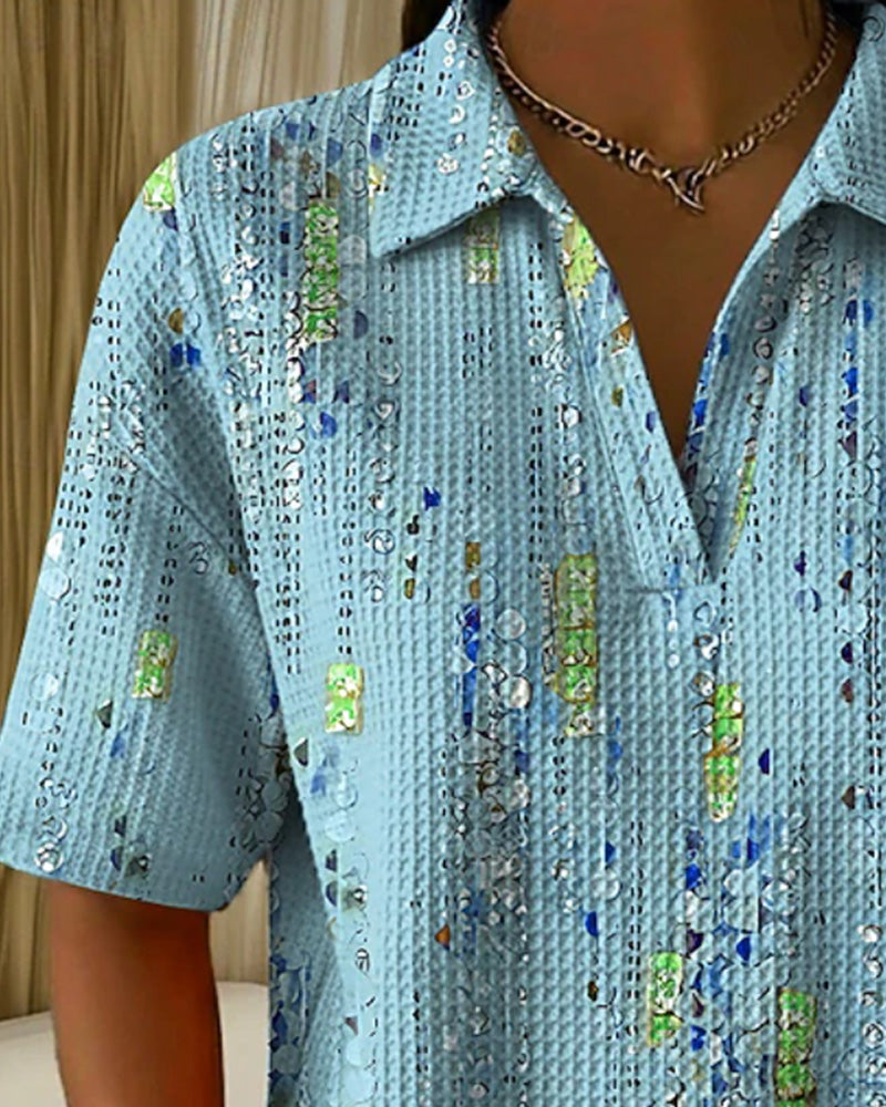Casual Printed Lapel Blouse