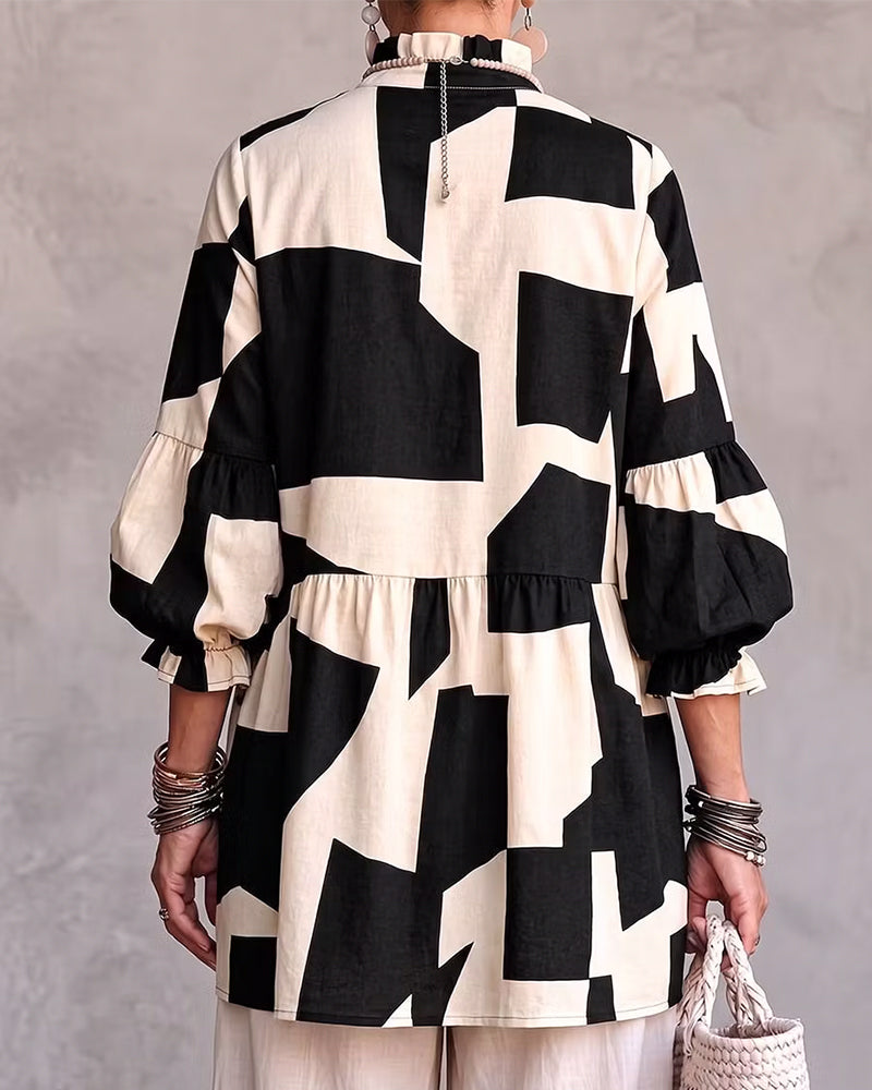 Geometric Pattern Loose Button Top