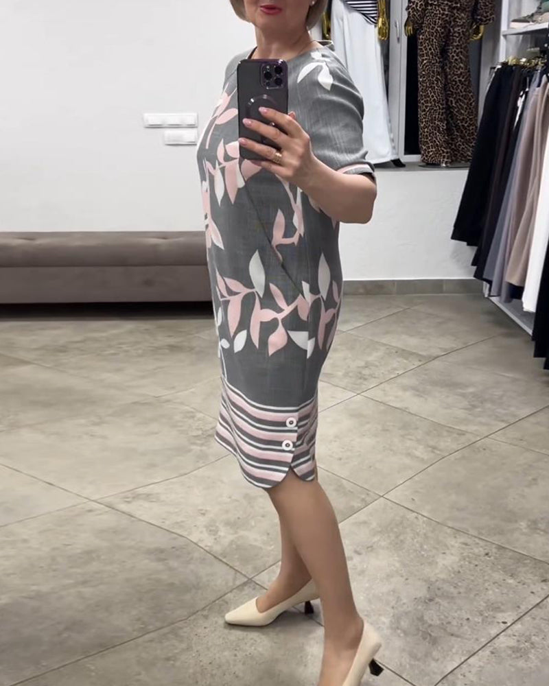 Leaf stripe print casual dress