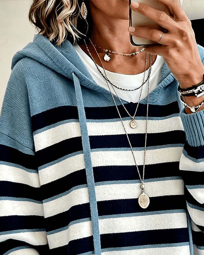 Striped Hooded Drawstring Pullover