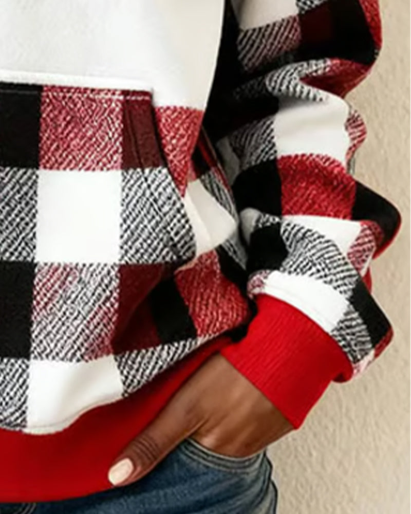Color-Blocked Plaid Hoodie