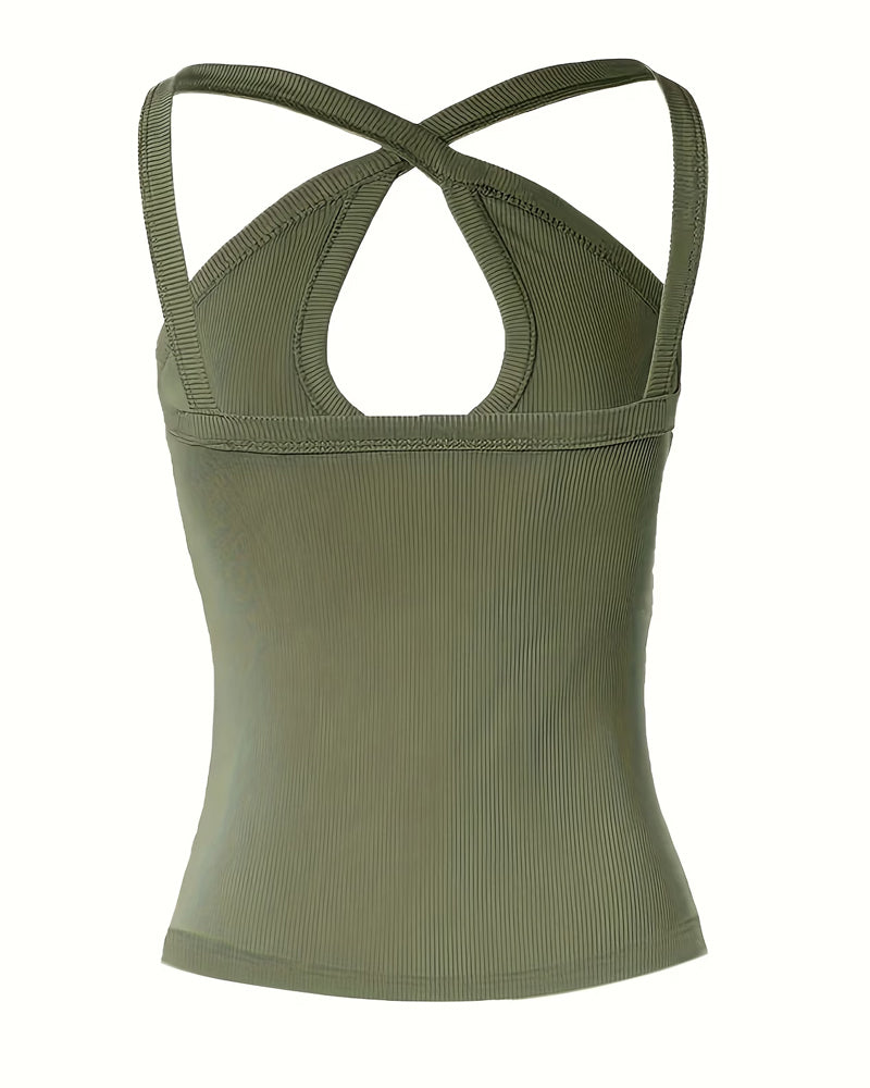 Halter Neck Hollow Out Ribbed Cami Top