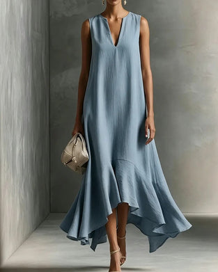 Sleeveless V-Neck Irregular Dress