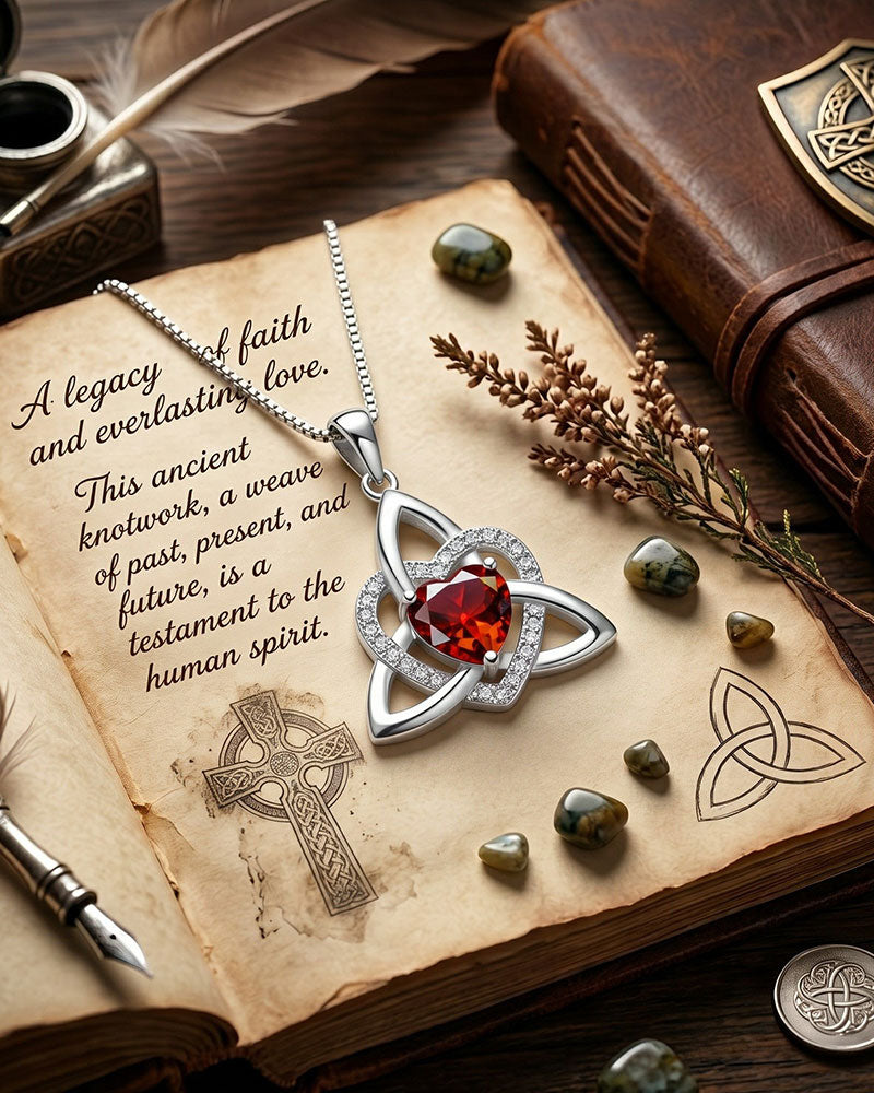 Birthstone Celtic Trinity Knot Heart Necklace✨ Heart Shape Celtic Trinity Knot Birthstone Pendant