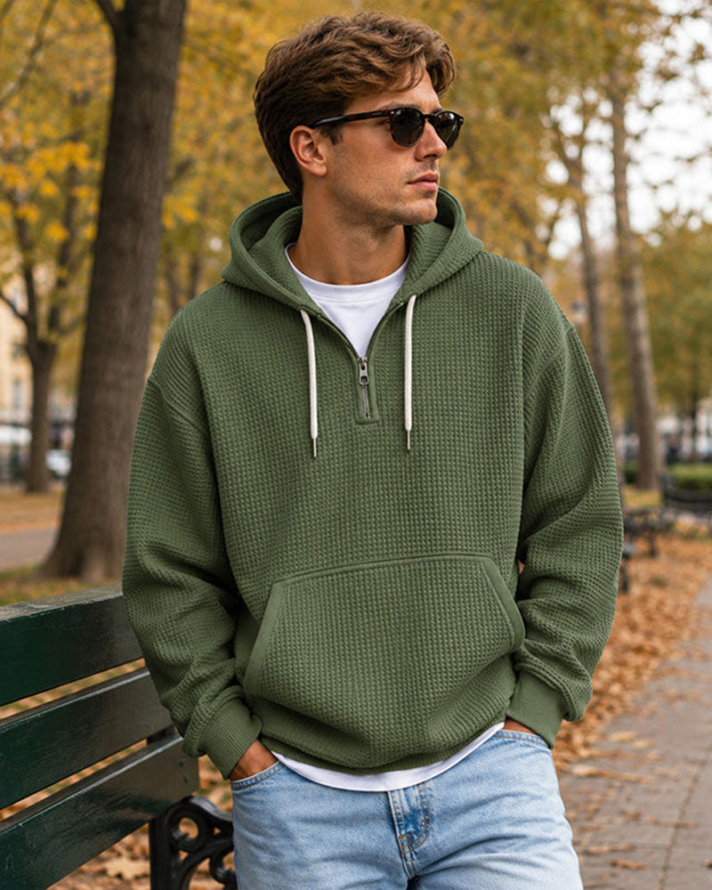 Men's Solid Zip Pullover Hoodie