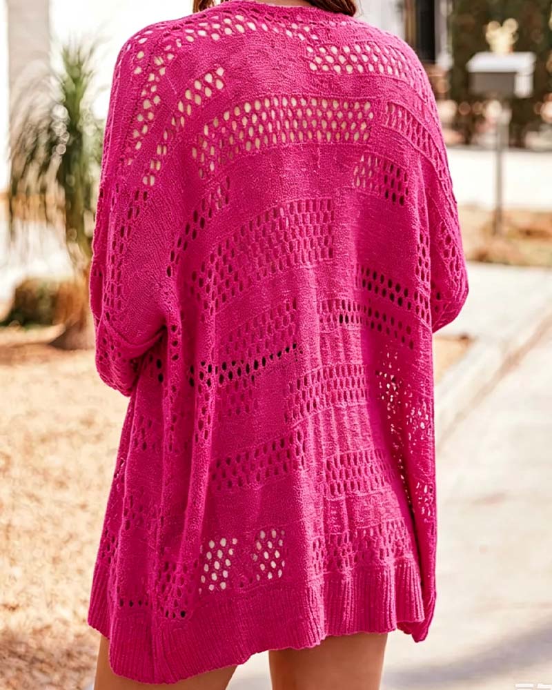 Solid Color Hollow Out Casual Cardigan