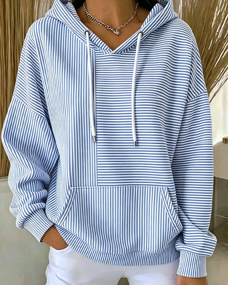 Casual Striped Drawstring Hoodie