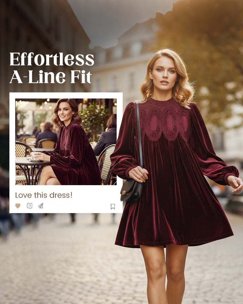 Vintage-Inspired Lace Panel Tunic Dress