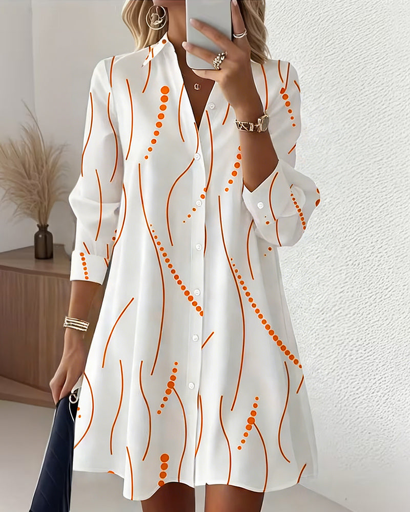 Wavy Lapel Shirt Dress