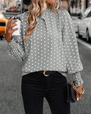 Polka Dot Long-Sleeved Blouse