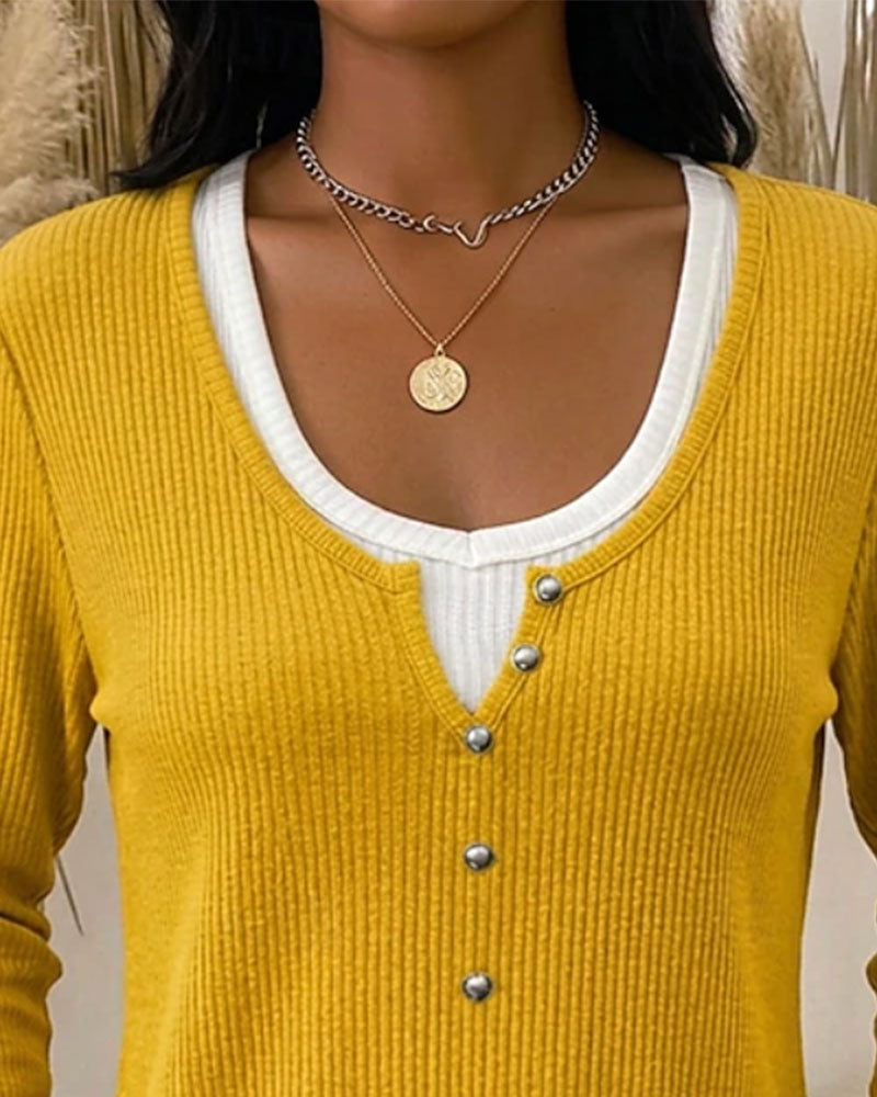 Fake Two-Piece Long Sleeve Fashion Top