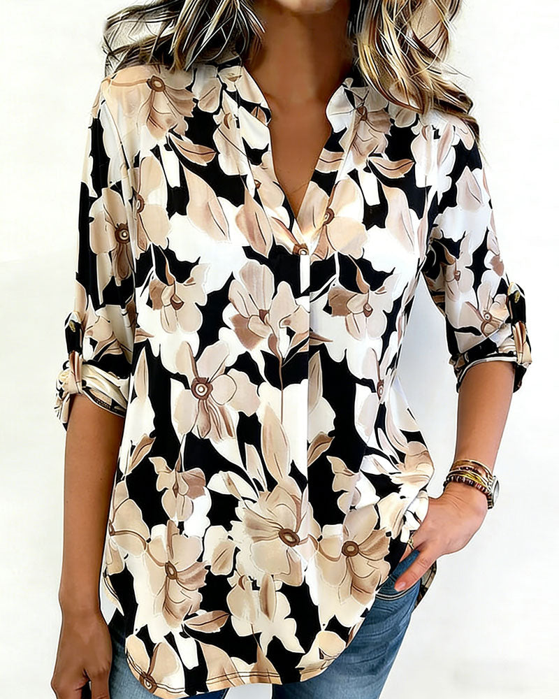 Floral Print V-Neck Shirt