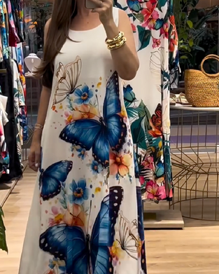Sleeveless Butterfly Print Maxi Dress