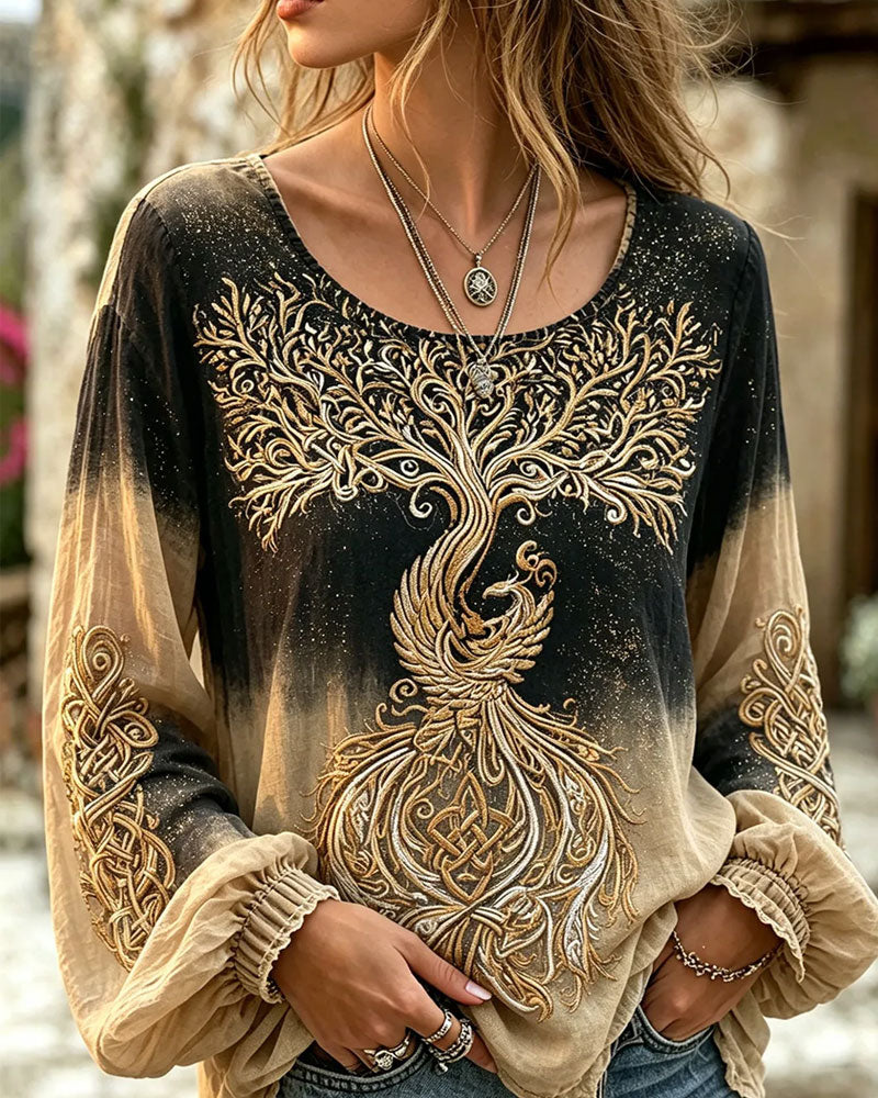 Round Neck Gradient Bubble Sleeve Top