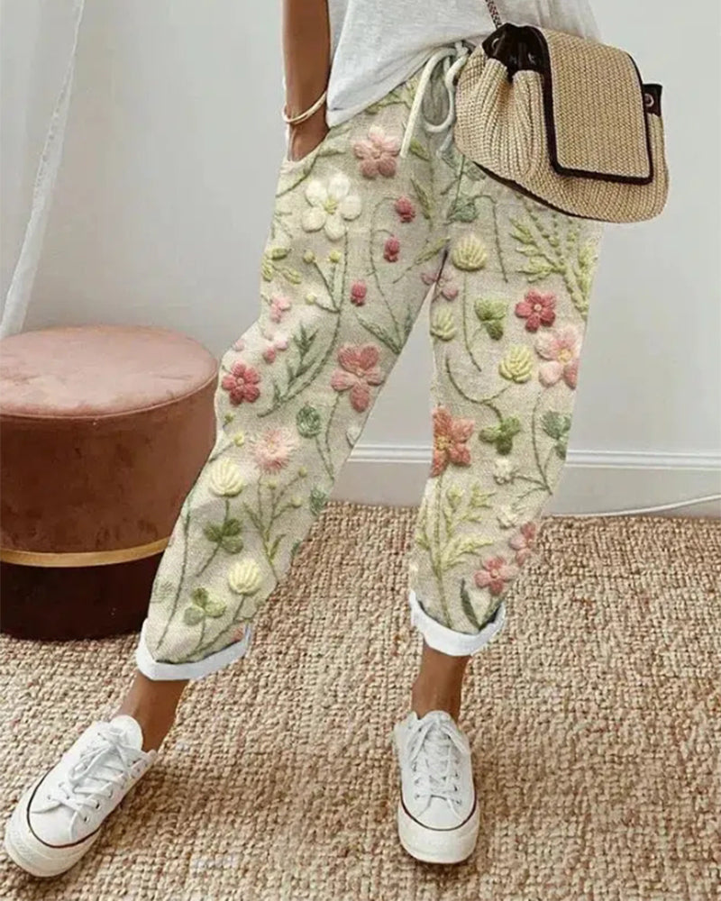 Pocket printed casual pants