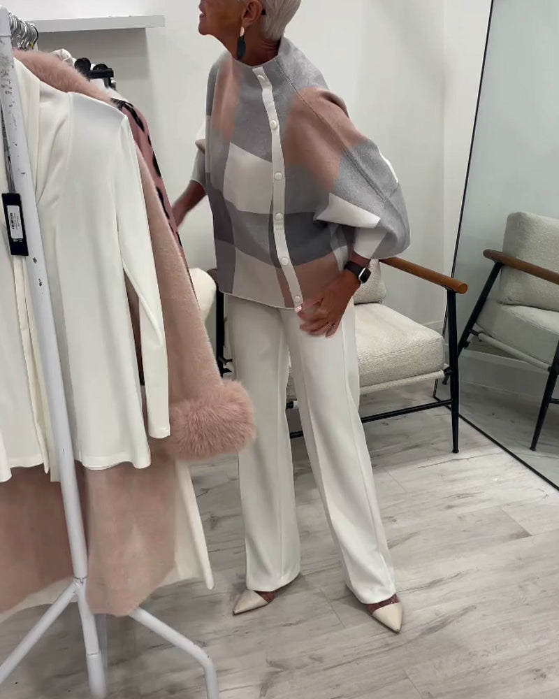 Plaid Long-Sleeved Turtleneck Pullover