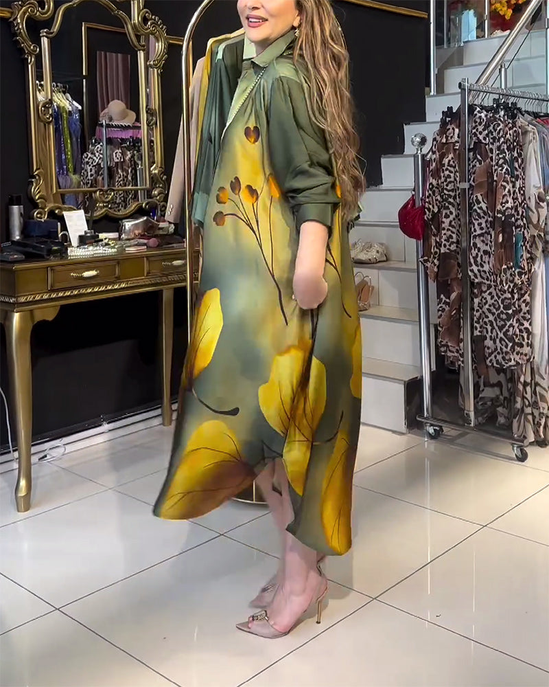 Lapel pocket ombre print dress