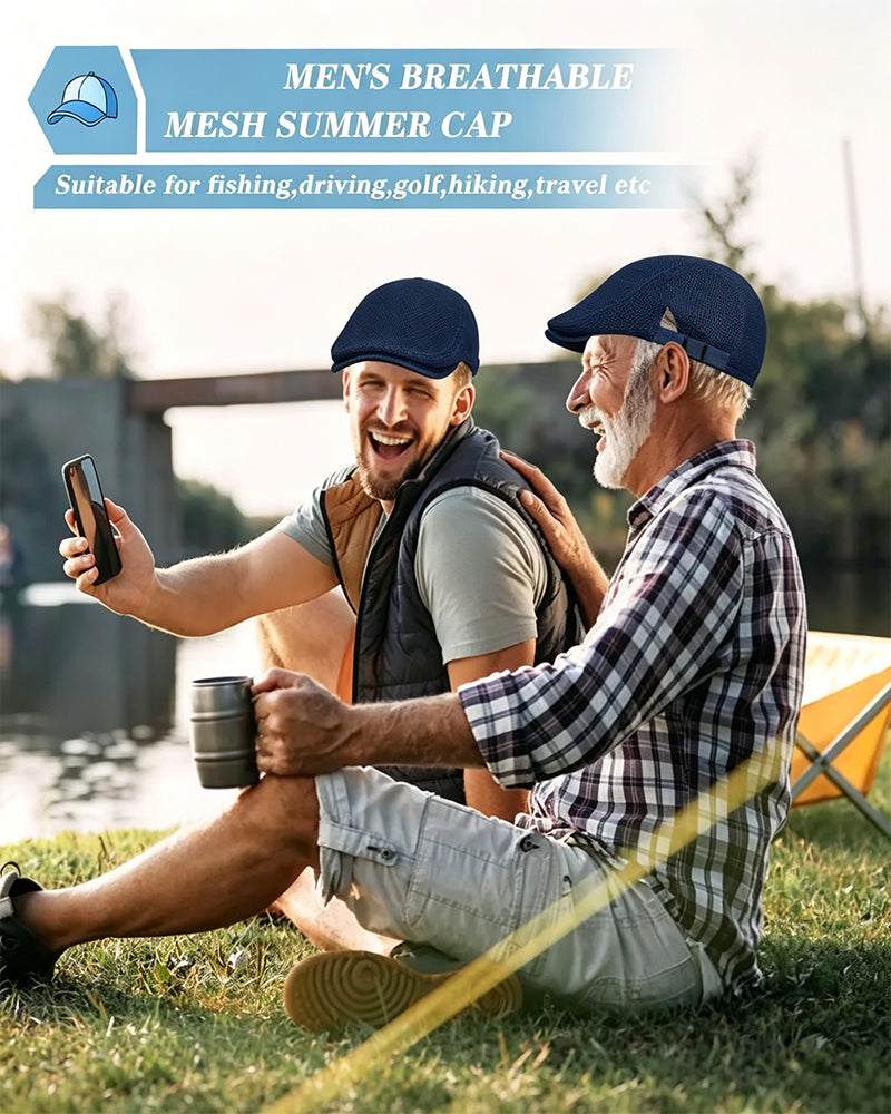 Men's Breathable Mesh Flat Cap - Adjustable Newsboy Ivy Beret Summer Hat