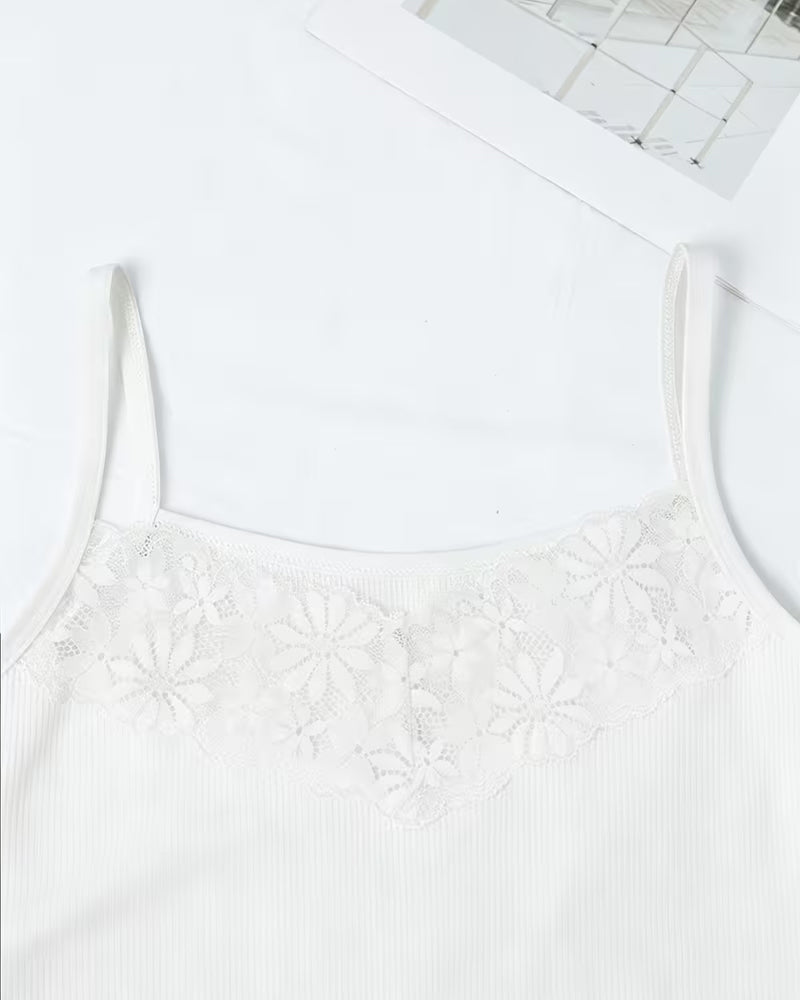 Lace Back Spaghetti Strap Tank Top