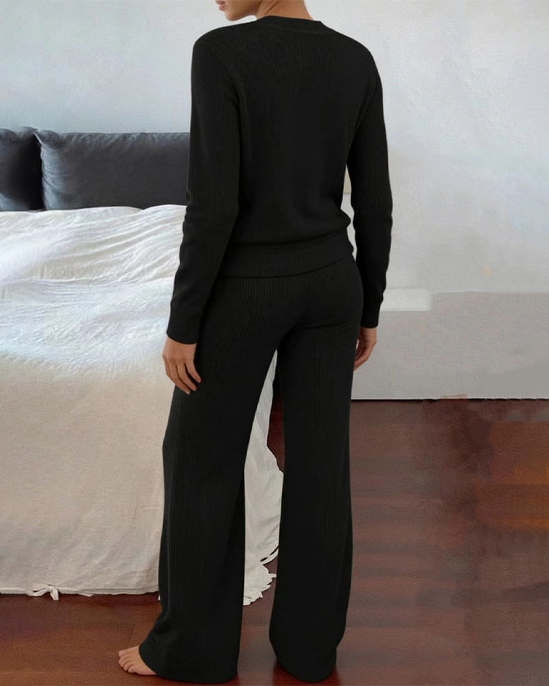 Casual Solid Color Two-Piece Set