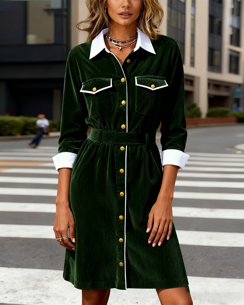 Long-Sleeved Collared Fashion Dress