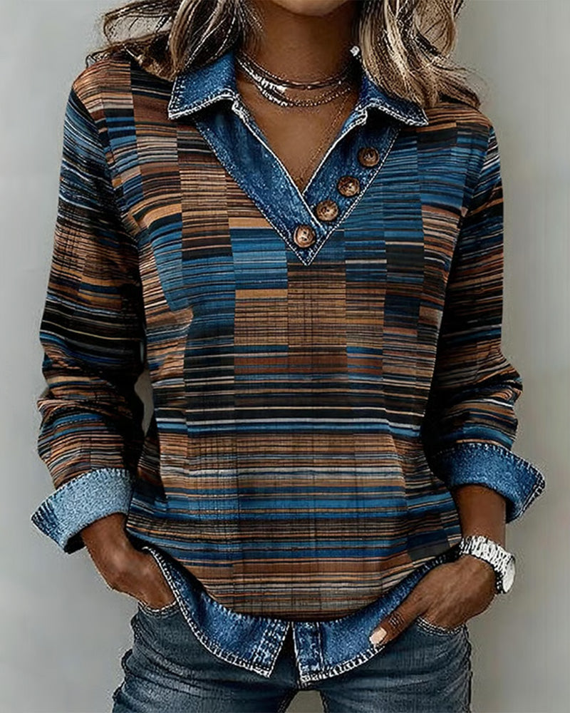 Denim Patchwork Stripe Vintage Top