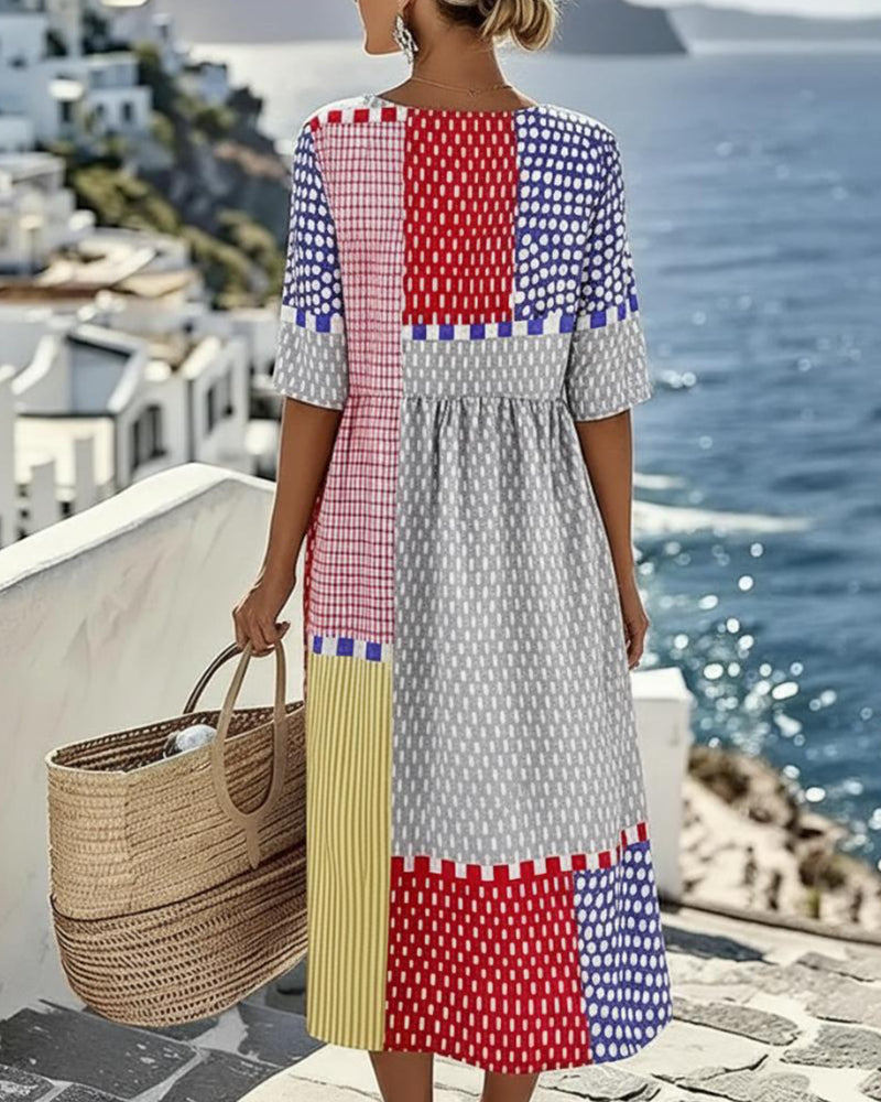 Color Block Geometric Polka Dot Dress
