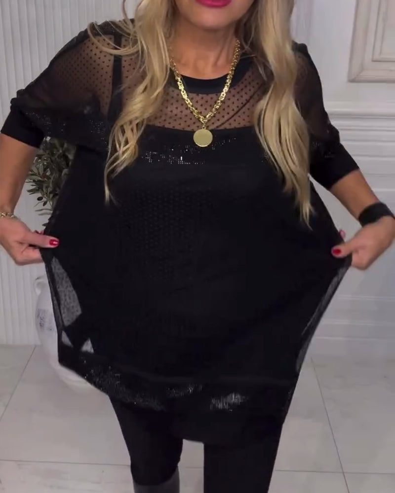 Mesh Long Sleeve Blouse