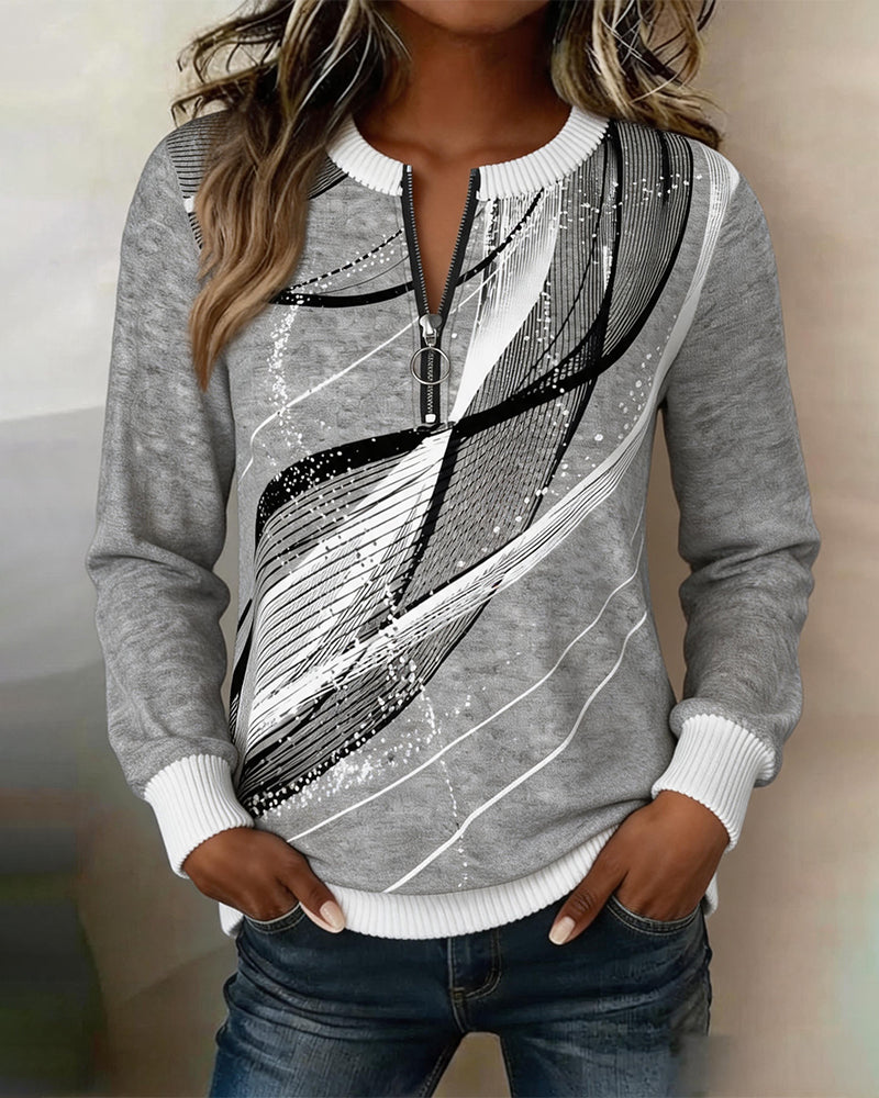 Crew Neck Zip Line Long Sleeve Sweatshirt