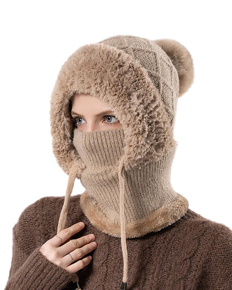 🔥Stylish thick knitted winter hat - with warm face shield and scarf🧣