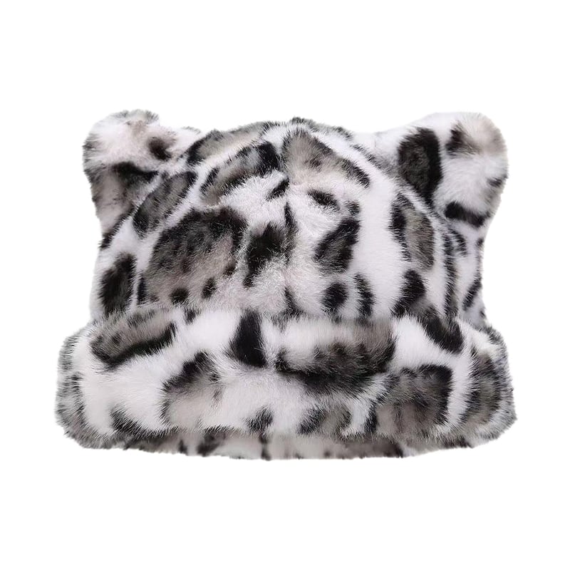 Leopard Print Plush Cat Ear Hat