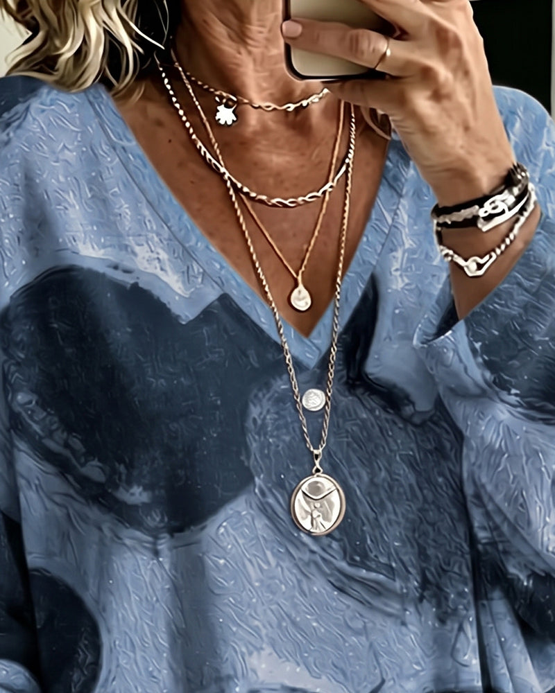 Heart Print V-Neck Loose Top