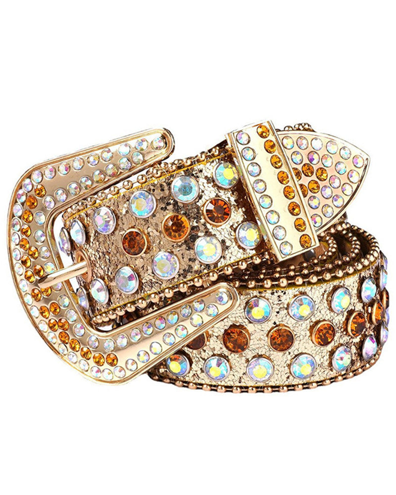 JASGOOD Women Men Rhinestones Belt,Bling Western Cowgirl Cowboy Studded Leather Belt Diamond Waist Belt for Jeans Pants