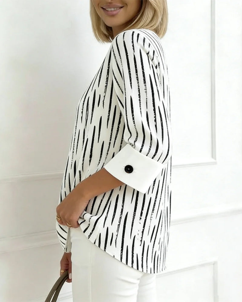 Line Print Three-Quarter Sleeve Blouse
