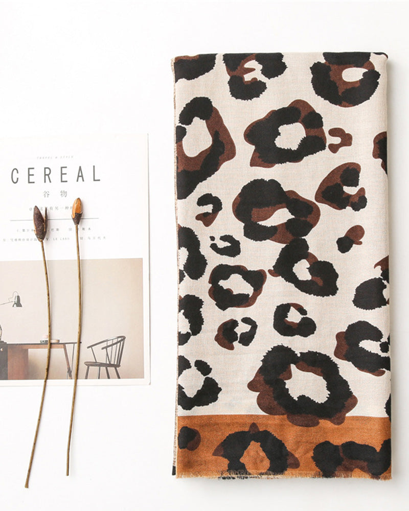 Women's Leopard Patchwork Print Fringe Shawl Scarf
