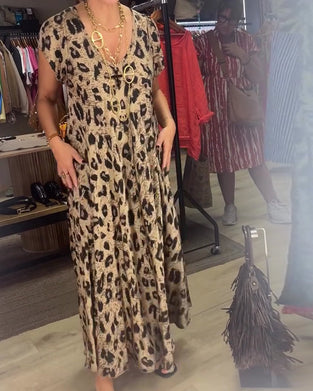 V-Neck Leopard Short Sleeve Dress